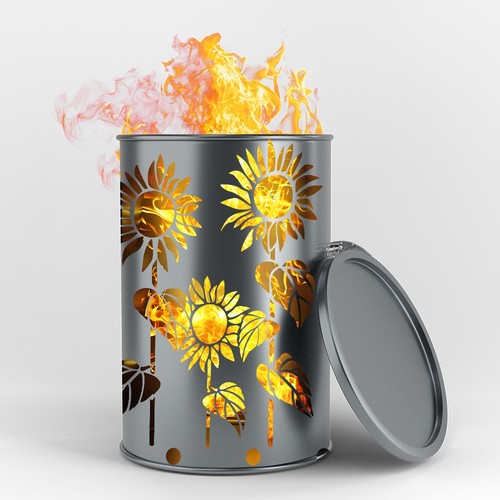 Feuertonne mit sonnenblume - feuertonne,