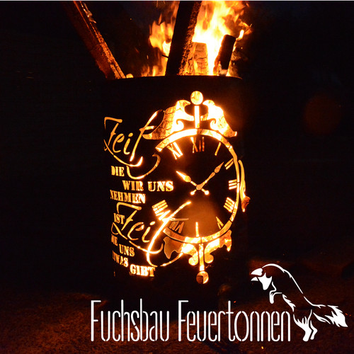 Feuertonne mit zeit motiv - feuertonne,
